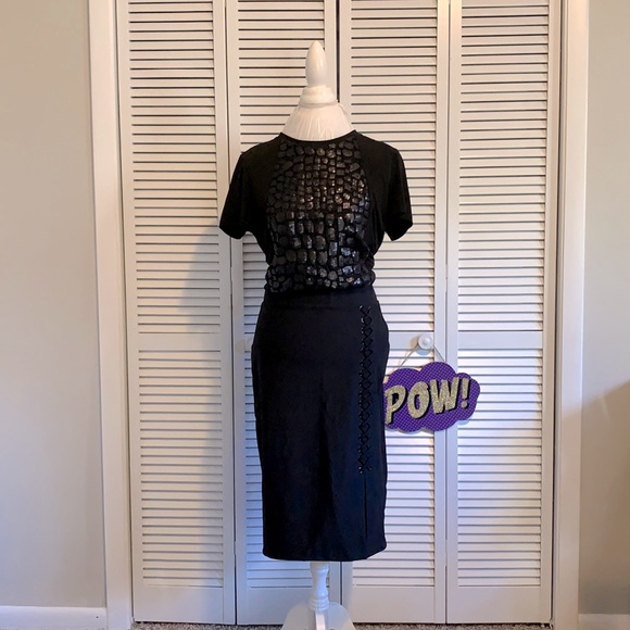 TORRID BLACK PREMIUM PONTE LACE-UP PENCIL SKIRT - Picture 3 of 4
